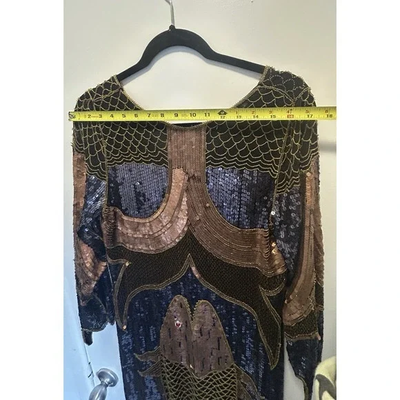 RARE Creative Creations Made In India 100% Silk Size Medium Disco Dress Sequined - Picture 13 of 14
